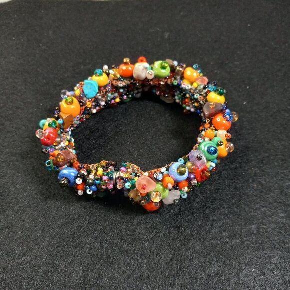 Woven Beaded Magnetic Bracelet Work of Art Handcrafted Cottagecore Kitsch Chic - Picture 2 of 8